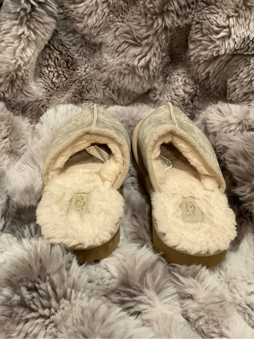 UGG Kids Metallic Cream Shearling Lined Slippers
